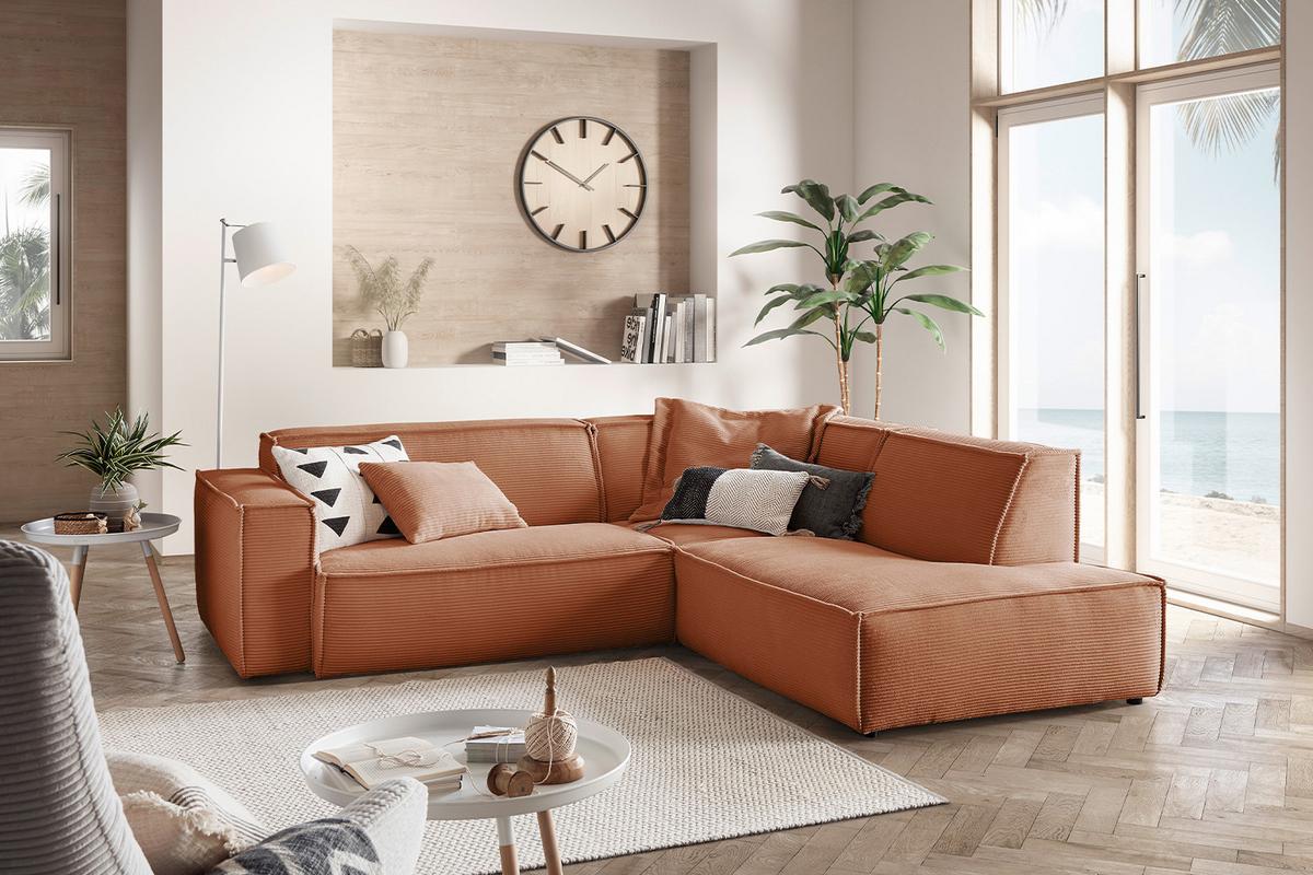 ECKSOFA SAMU Braun Cord - Schwarz/Braun, Textil (254/224cm) - KAWOLA