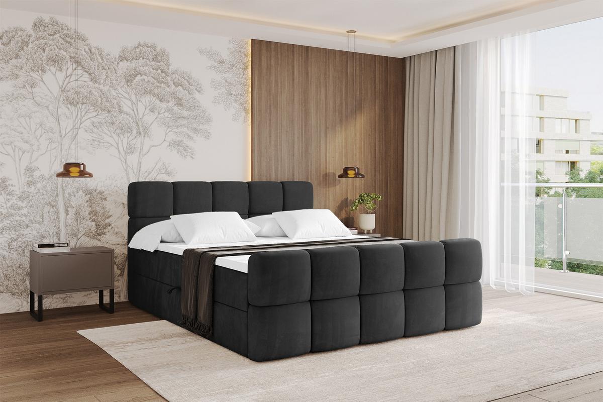 BOXBETT mit Matratze H3 - FAMA-Z - 120x200 cm Schwarz Casablanca - Schwarz, Holzwerkstoff - ALTDECOR