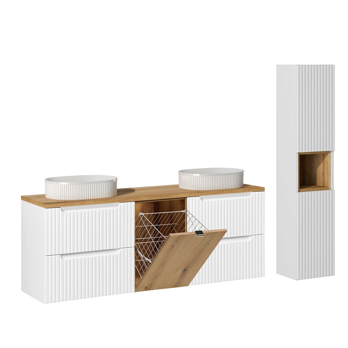 BADMÖBEL 160.4cm Riva 2er-Set Weiß und Holz - Weiß, Holzwerkstoff (160.4/59/40cm) - Petits-meubles