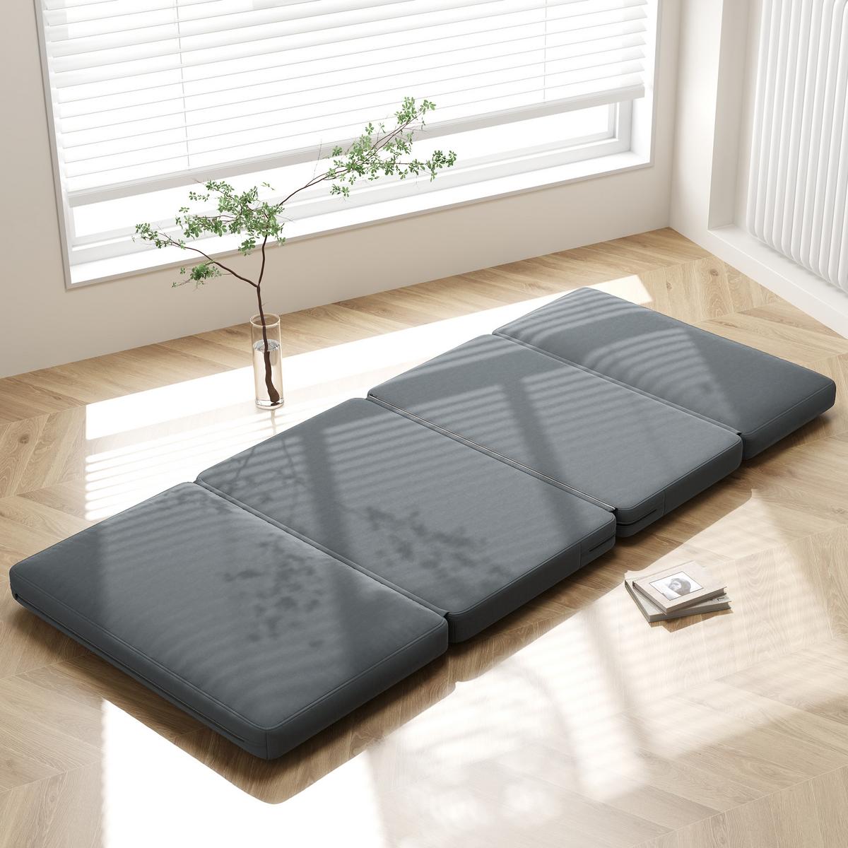 BODENSOFA 3-in-1 Klappbar Schlafsofa mit Samtoptik für Schlafzimmer, Wohnzimmer - Dunkelgrau, Textil (138/10/270cm) - HOMCOM