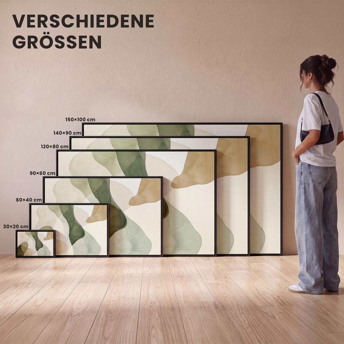 LEINWAND Bilder mit Rahmen - Japandi - Abstrakt - Grün - 30x20 - Salbeigrün, Textil (30/20cm) - MuchoWow