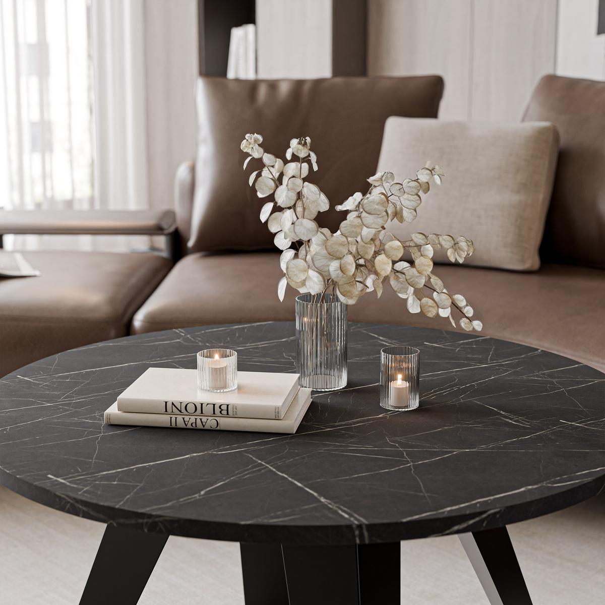 COUCHTISCH FERRO 75/50 cm runden, Schwarz / Grigia Pietra (Steingrau) - Schwarz/Grau, Metall (75/75/50cm) - Idohome