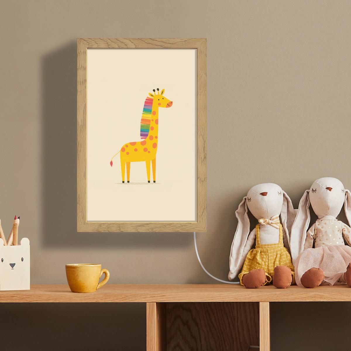 WANDLEUCHTE Giraffe - Regenbogenmähne - Beige 20x30 cm - Beige, Holzwerkstoff (20/30/8cm) - OnlyWow