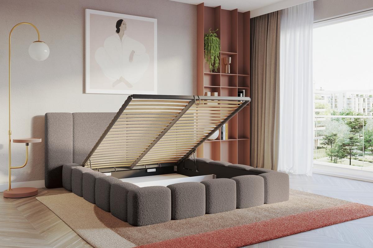 POLSTERBETT mit Bettkasten und Lattenrost, Bett mit Matratze H3/H4 - NILO 200x200 Braun - Braun, Holzwerkstoff/Textil (200/200cm) - ALTDECOR