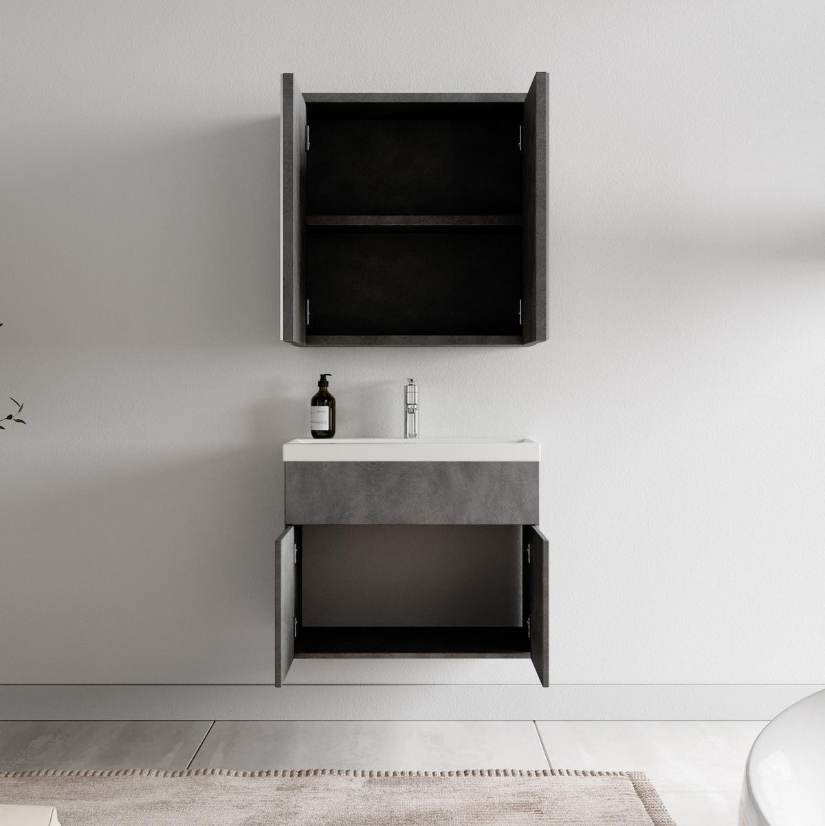 BADMÖBEL-SET Montreal 3 Teile Dunkel Grau - 60 x 35 x 51 cm - Grau, Holz (60/53/35cm) - Badplaats