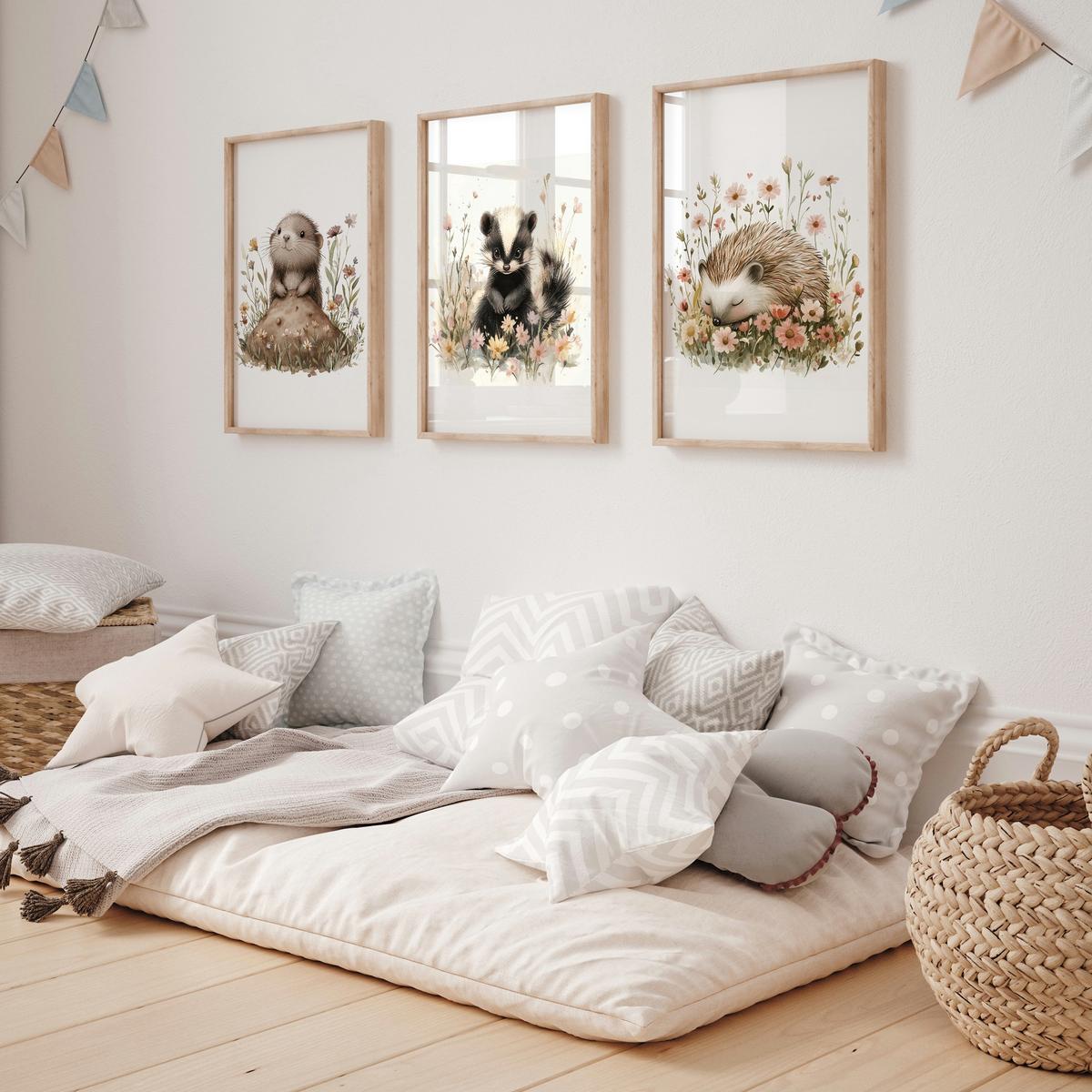 POSTER SET für Kinderzimmer Teddybären Monde Wolken Sterne 3x Poster A4 21x30cm - Gelb/Beige, Papier (21/30/1cm) - Muralo