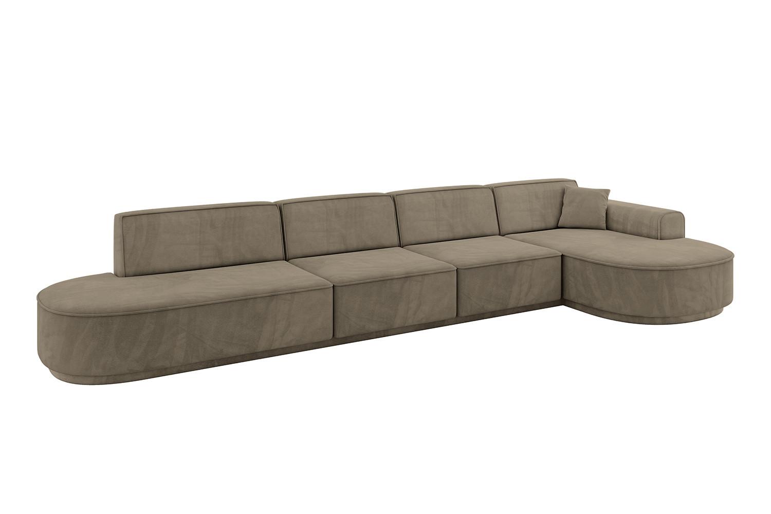ECKSOFA Ottomane Rechts MARI-L3-v3 - 413x171x83 cm Dunkelbraun Velours - Dunkelbraun/Schwarz, Holzwerkstoff/Kunststoff (171/413cm) - ALTDECOR
