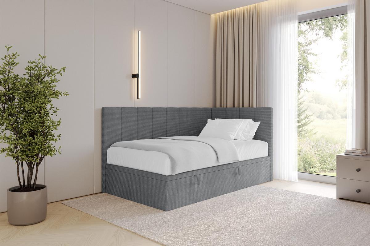 EINZELBETT Jugendbett mit Bettkasten Links, mit Matratze - LOVY 100x200 Dunkelgrau - Graphitfarben, Holzwerkstoff/Textil (100/200cm) - ALTDECOR
