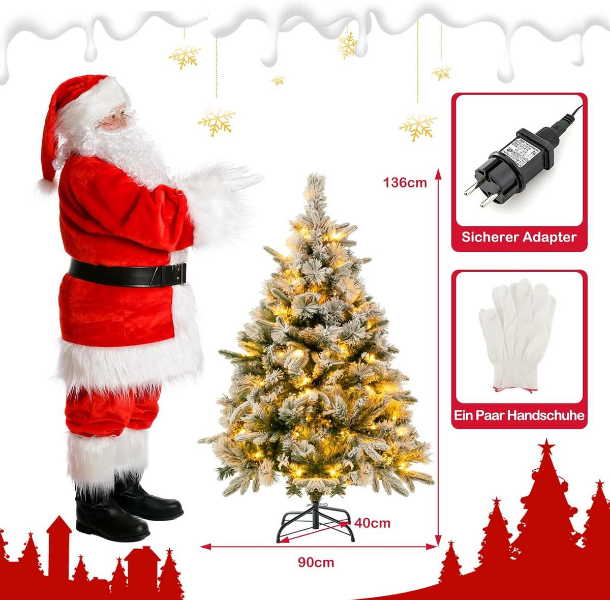 WEIHNACHTSBAUM Beleuchtung Grün - Grün, Kunststoff (136cm) - COSTWAY
