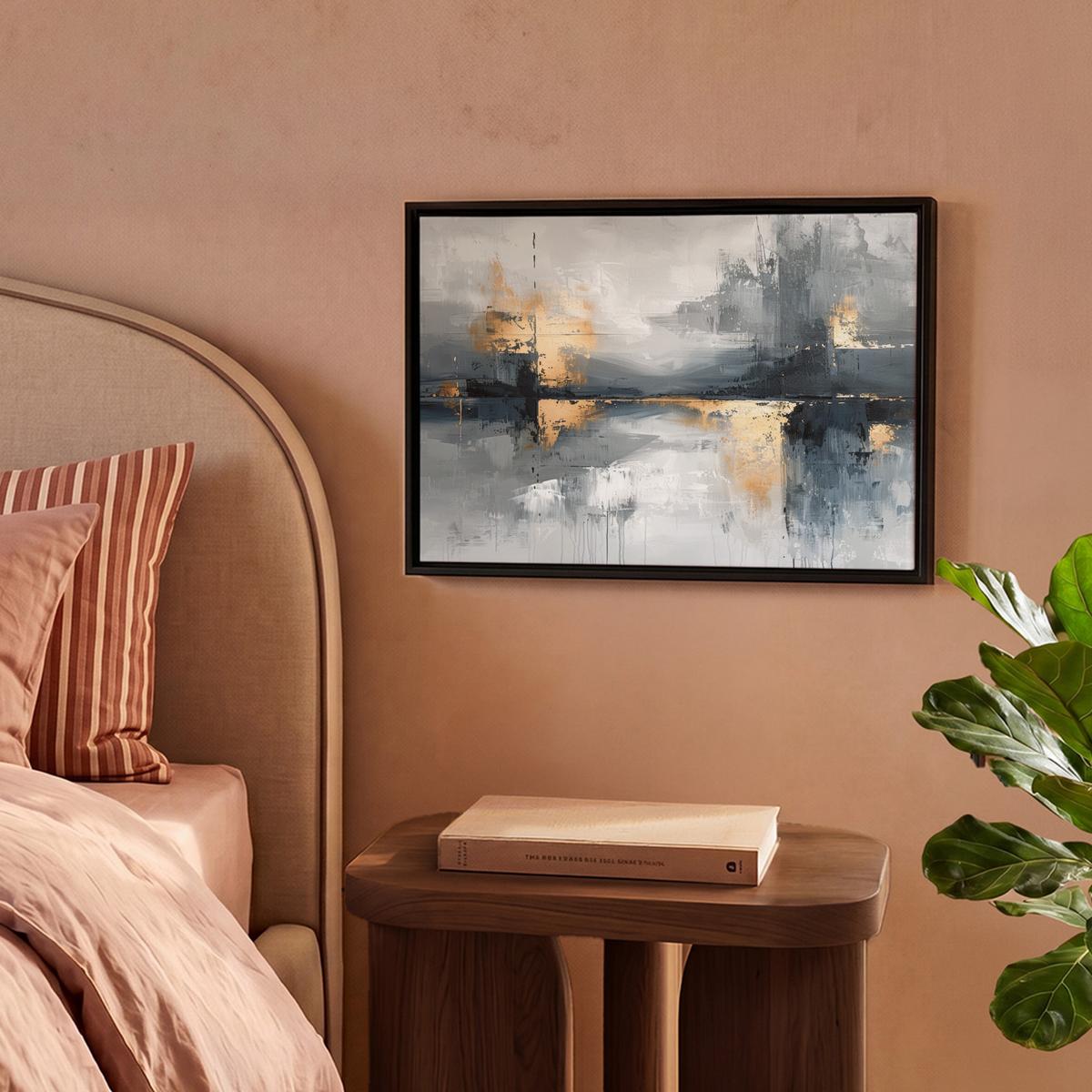 LEINWAND Bilder mit Rahmen - Kunst - Grau - Gold - Abstrakt - 40x30 - Dunkelgrau, Textil (40/30cm) - MuchoWow