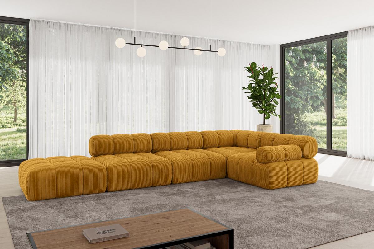ECKSOFA modulares Sofa Felto-L2 - 380x190x70 cm Senfgelb Cord - Currygelb, Holzwerkstoff/Textil (380/190cm) - ALTDECOR