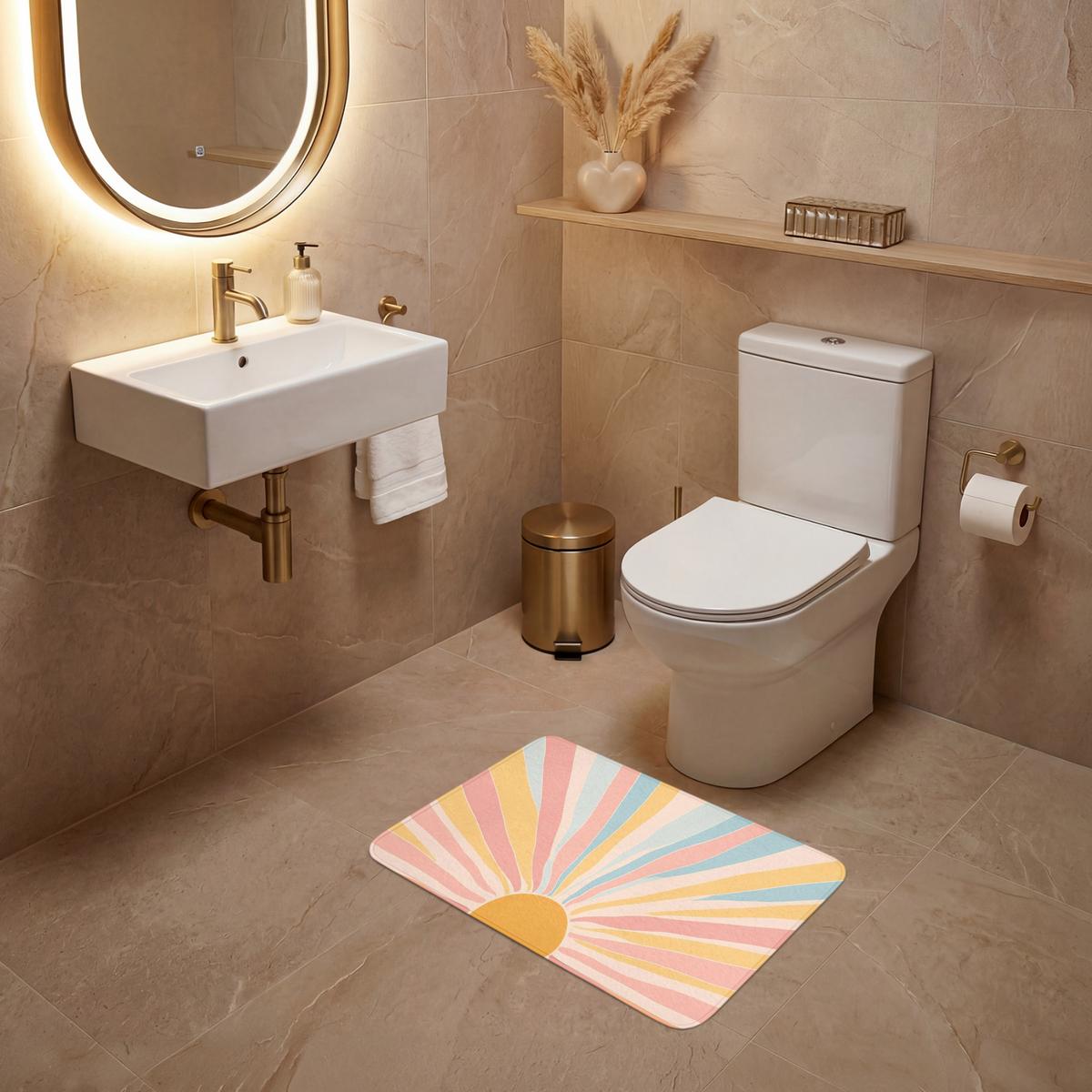 WC-VORLEGER Illustration - Sonne - Pastellfarben Toilettenvorleger 60x40 cm - Pastellblau, Textil (60/1cm) - OnlyWow