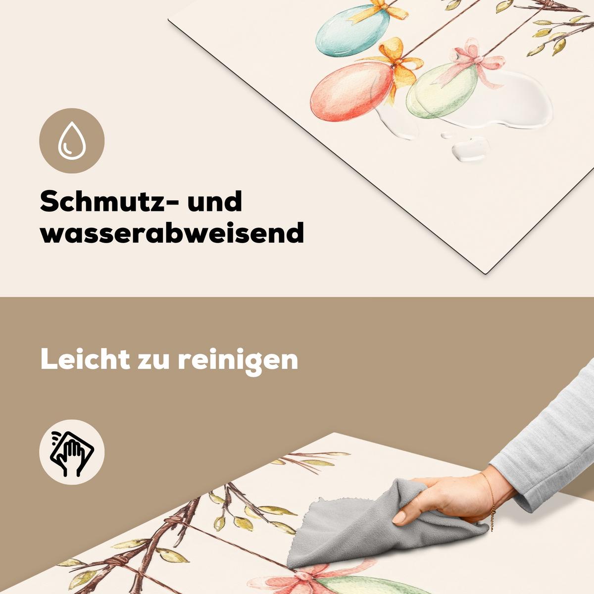 HERDABDECKPLATTE Osterkuchen - Schleife - Eier Induktionsschutz 81.6x52.7 cm - Creme, Kunststoff (81.6/52.7/0.2cm) - MuchoWow