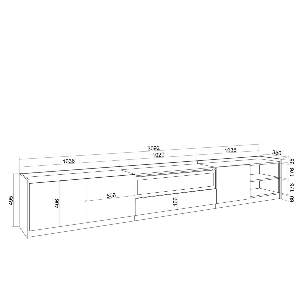 LOWBOARD, Dunkler Eiche und Schwarz, Elektrokamin, 310/37/50cm - Hellbraun, Holzwerkstoff (310/50/37cm) - Skraut Home