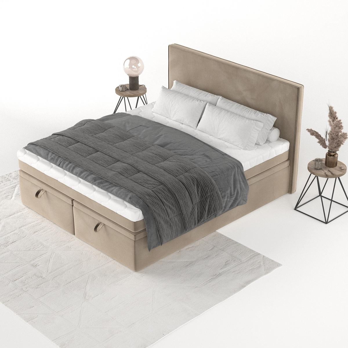 BOXBETT Zalla 200/200 cm Taupe im Paros Stoff - Taupe/Schwarz, Holz/Holzwerkstoff (200/200cm) - AltaBeds