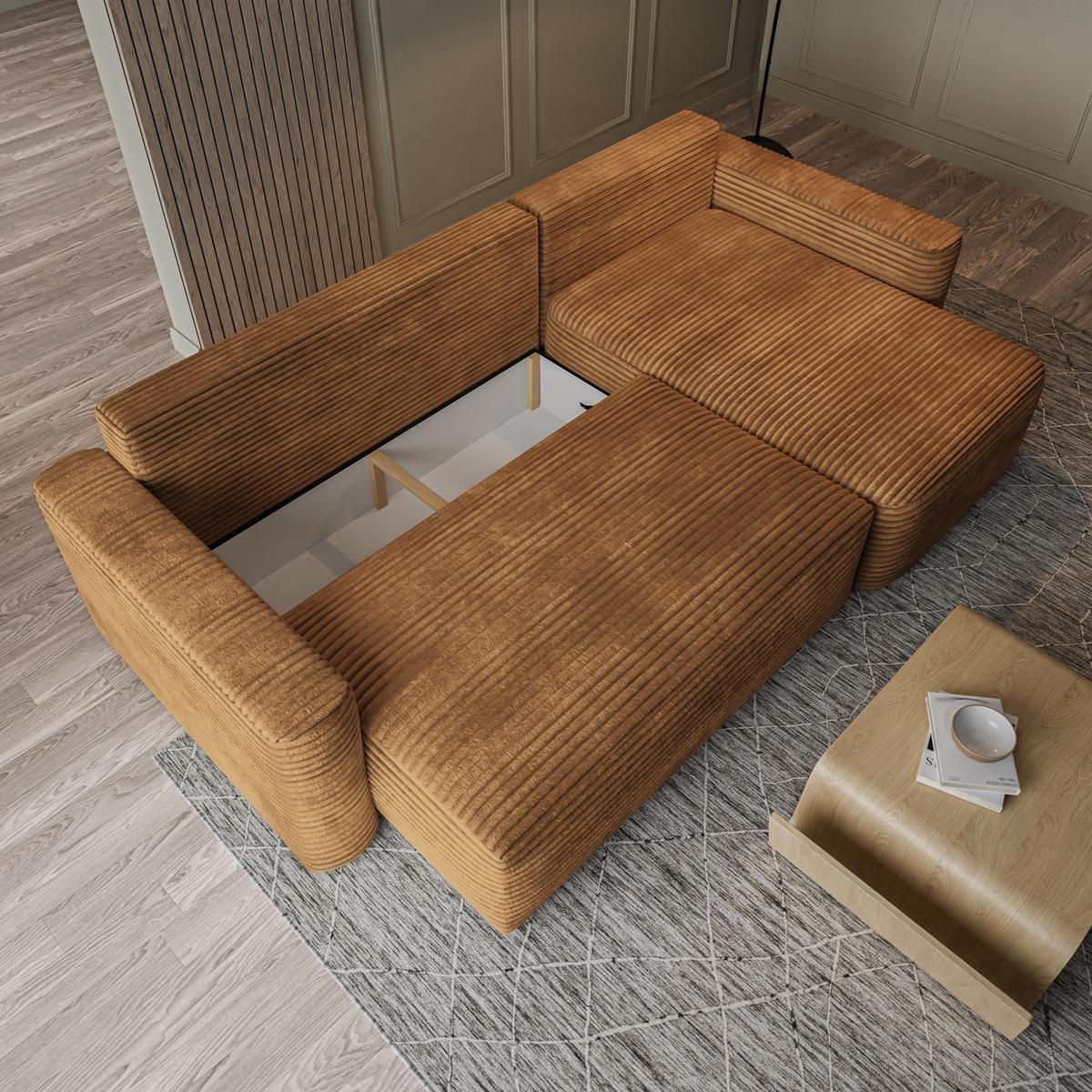 ECKSOFA NERI T Orange Kordstoff mit Schlaffunktion - Orange, Holzwerkstoff/Textil (280/157cm) - MASSENO