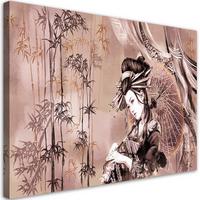WANDBILD geisha und bambus - Rot, Textil (60/40cm) - Feeby