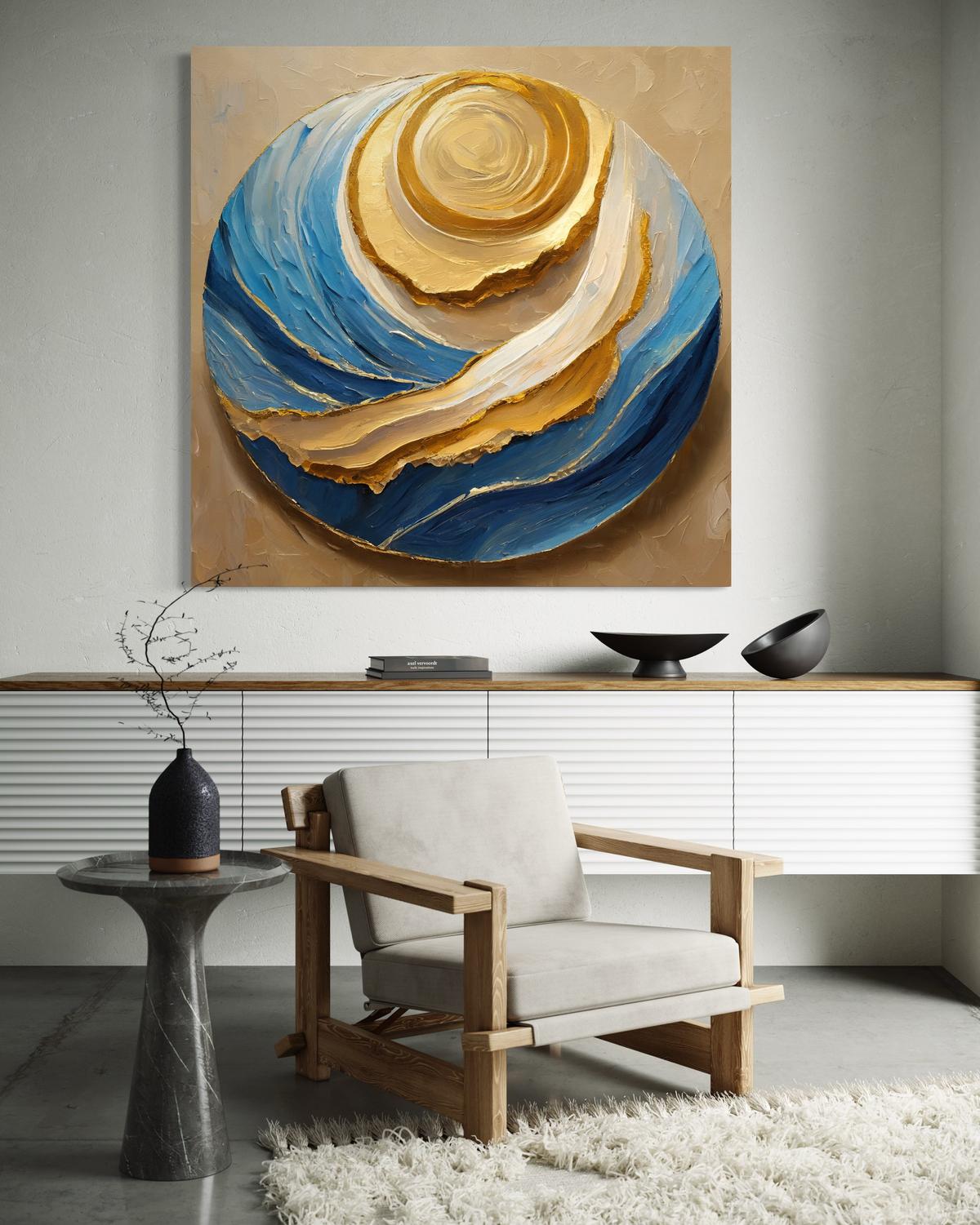 WANDBILD rund abstrakt blau - Blau, Textil (40/40cm) - Feeby