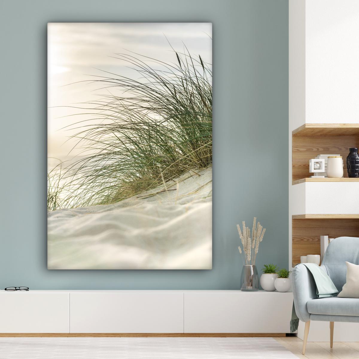 LEINWANDBILD Dünen mit Strandhafer in der Sonne des Nationalparks Schleswig-Holsteinisches Wattenmeer Deko Groß 90x140 cm - Creme, Textil (90/140cm) - MuchoWow