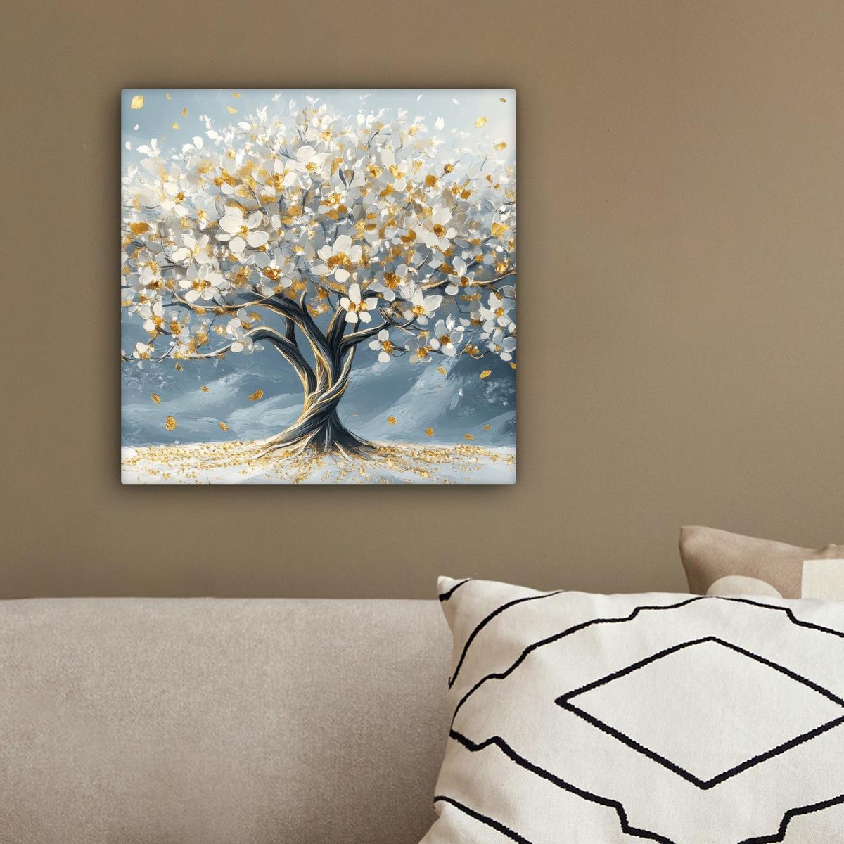 LEINWANDBILD Baum - Winter - Baum des Lebens - Modern - Gold Deko Wohnzimmer 20x20 cm - Goldfarben, Textil (20/20cm) - MuchoWow