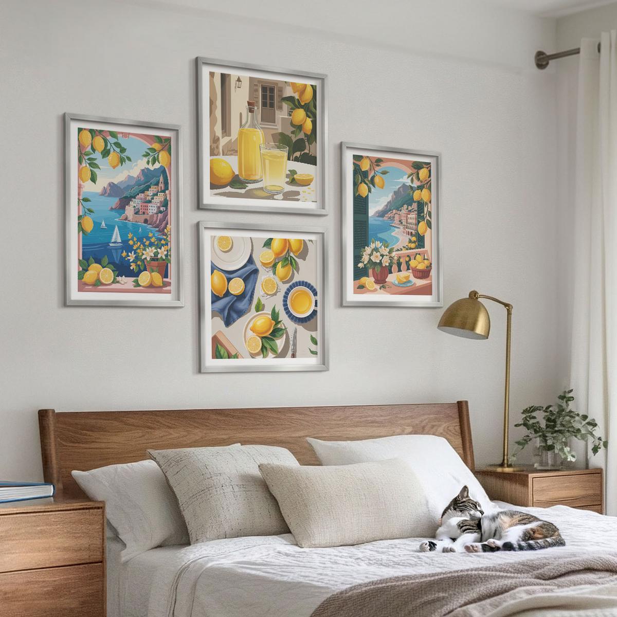 BILDER SET 4er Set - 50x50 cm & 40x60 cm Silberner Rahmen - Meerblick, italienische Zitronen - Silberfarben, Kunststoff (50/50cm) - TULUP