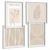 BILDER SET 4er Set - 50x50 cm & 40x60 cm Weißer Rahmen - Abstrakte Boho-Dekorationen - Weiß, Kunststoff (50/50cm) - TULUP