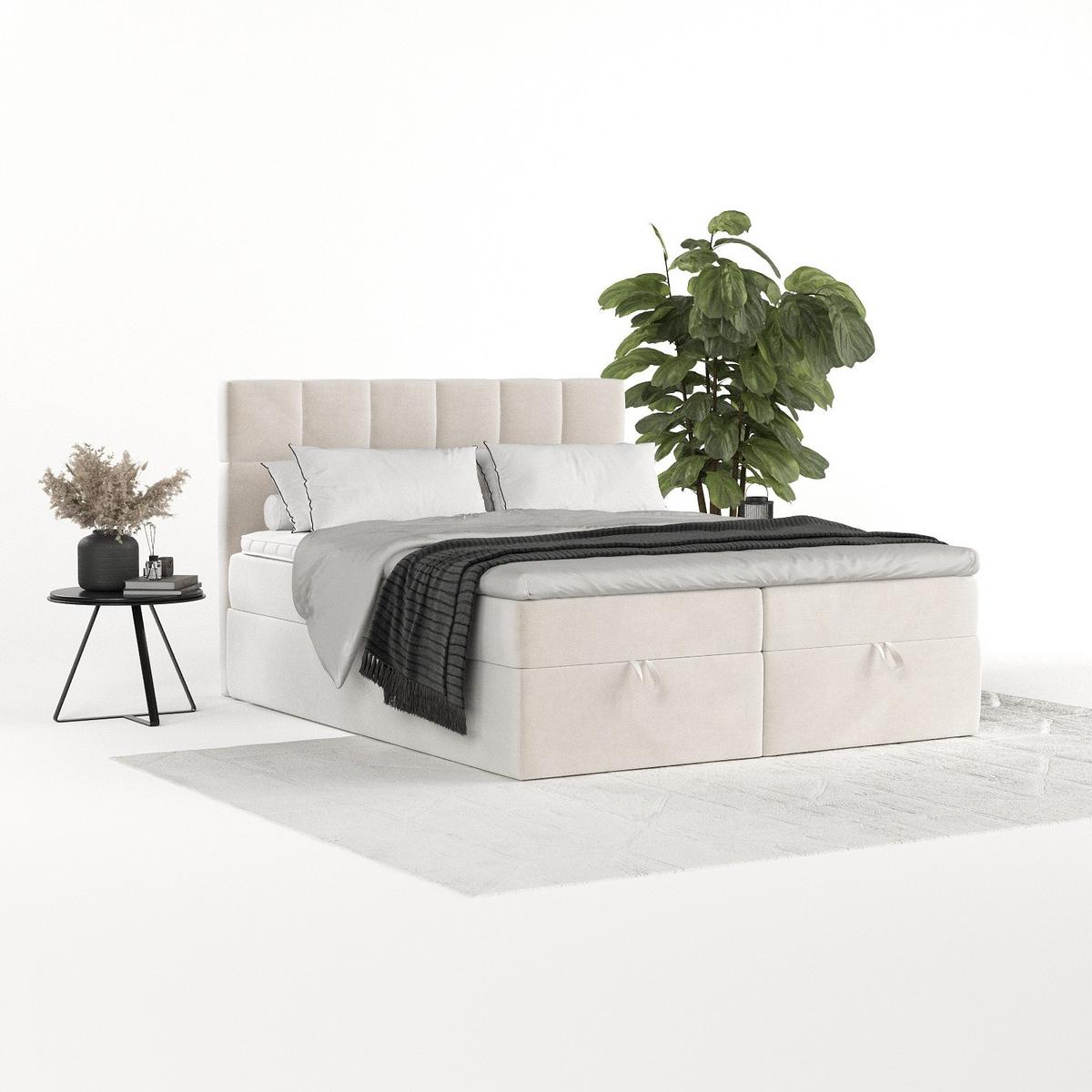 BOXBETT Savio 140/200 cm Creme im Paros Stoff - Creme/Schwarz, Holz/Holzwerkstoff (140/200cm) - AltaBeds