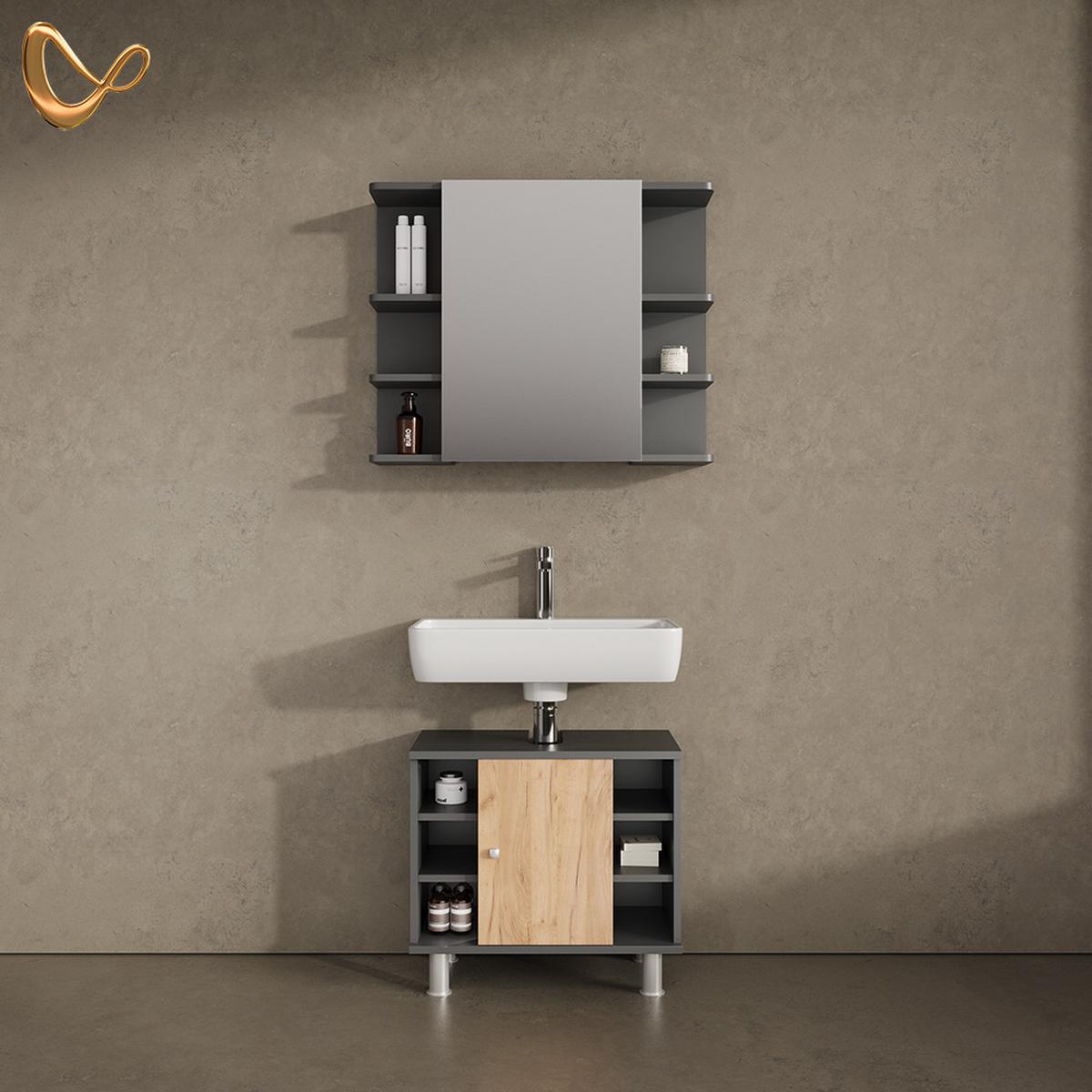 BADMÖBEL-SET Fucino Anthrazit/Goldkraft Eiche 2 Teile - Anthrazit/Eiche Wotan, Holzwerkstoff (60/54/32cm) - Livinity®