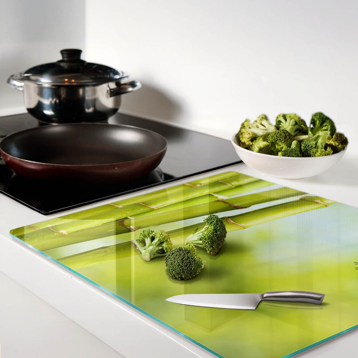 GLASPLATTE 60x52 cm Bambus und Schmetterling - Grün, Glas (60/0.4/52cm) - TULUP