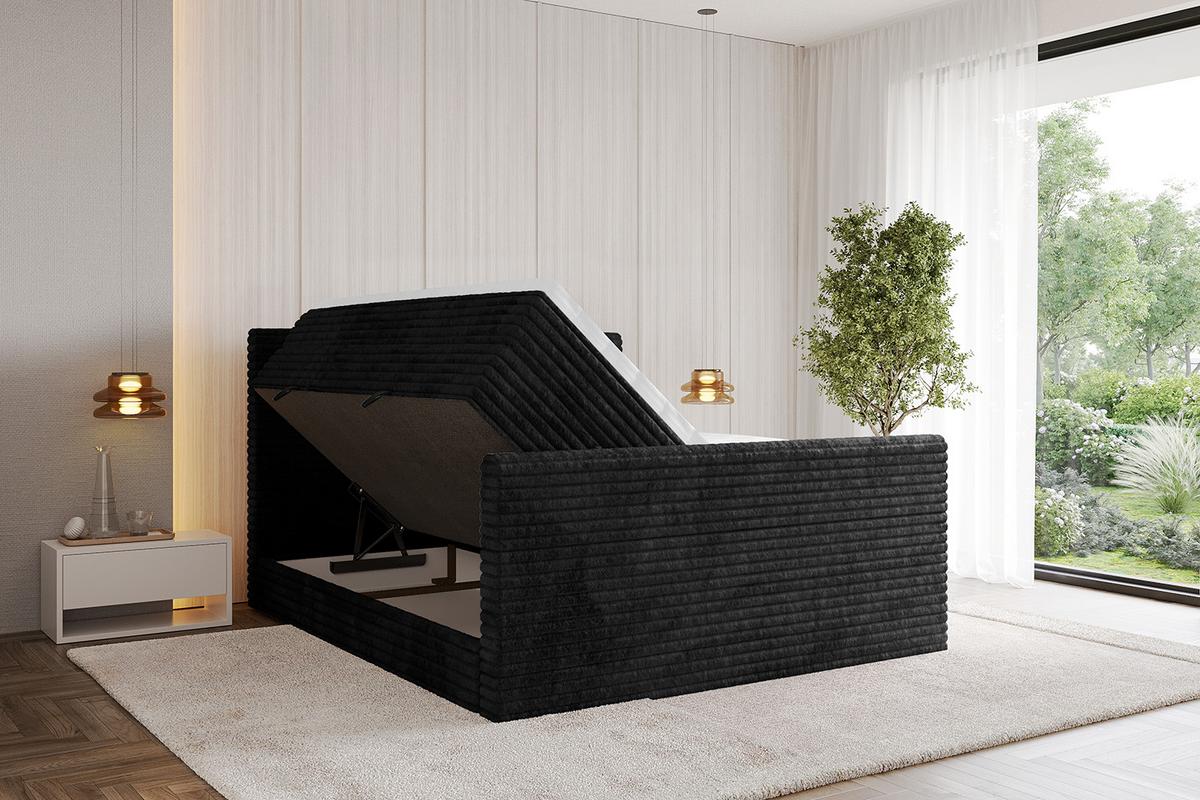 BOXSPRINGBETT mit Matratze H3|H4 und Lattenrost - TOLO-Z KING-v1 120x200 Cord - Schwarz - Schwarz, Holzwerkstoff (120/200cm)