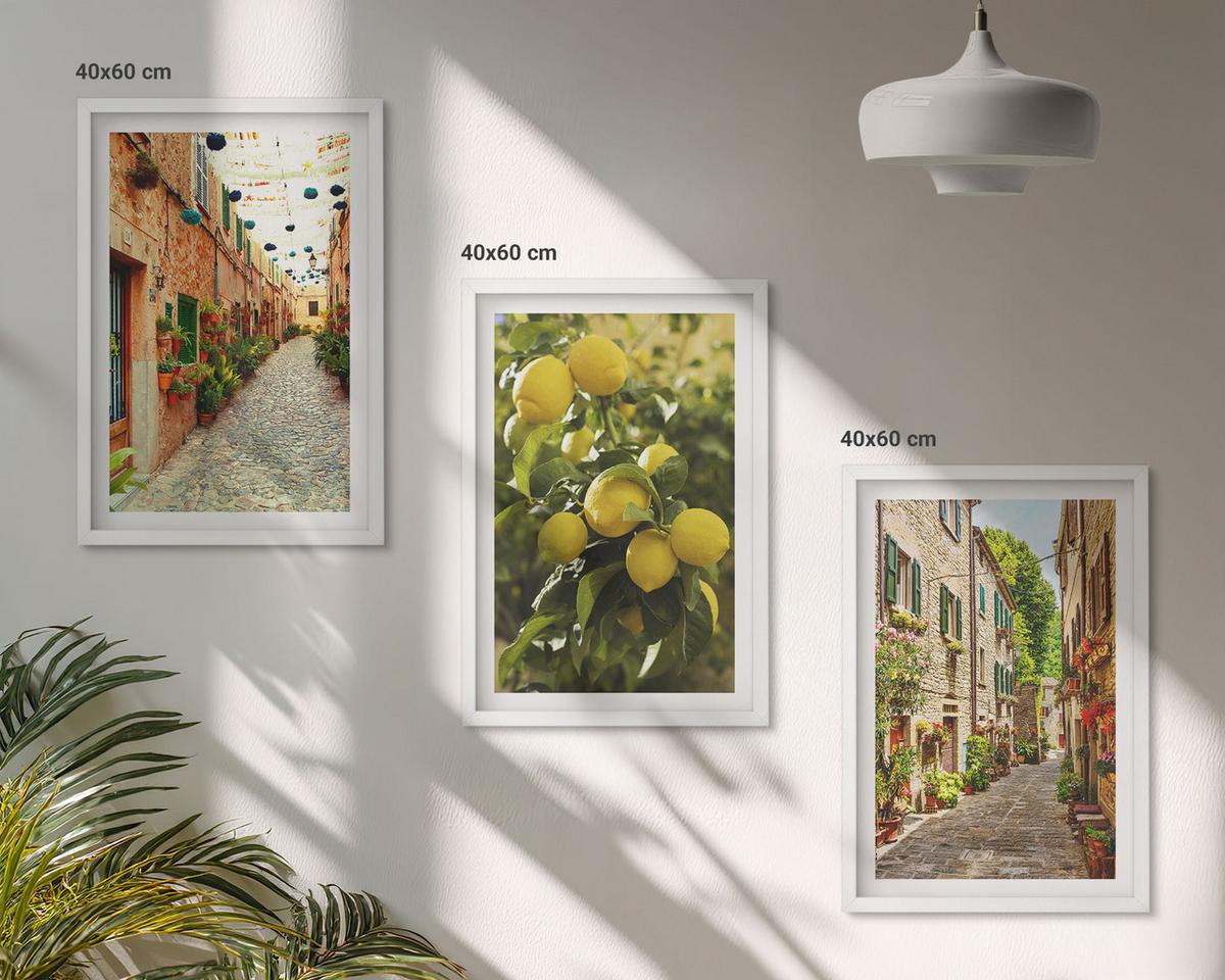 BILDER SET 3er Set - 40x60 cm Weißer Rahmen - Straßen mit Zitronenblüten im Hintergrund - Weiß, Kunststoff (40/60cm) - TULUP