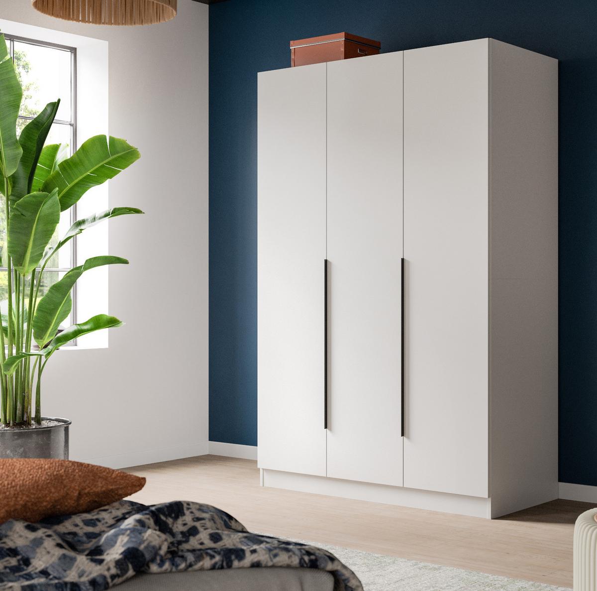 KLEIDERSCHRANK weiß 3-türig 120 x 181 cm, Drehtürenschrank mit Kleiderstange - Schwarz/Weiß, Holzwerkstoff/Kunststoff (120/181/52cm) - Inn.Furn