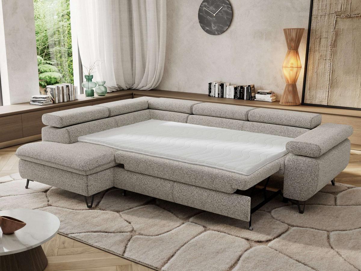 ECKSOFA PABLO L Hellgrau Struktur - Links Seite mit T25 Topper - Hellgrau/Schwarz, Textil/Metall (208/273cm) - MKS