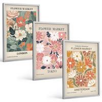 BILDER SET 3er Set - 40x60 cm Silberner Rahmen - Blumenmuster London Tokio Amsterdam - Silberfarben, Kunststoff (40/60cm) - TULUP