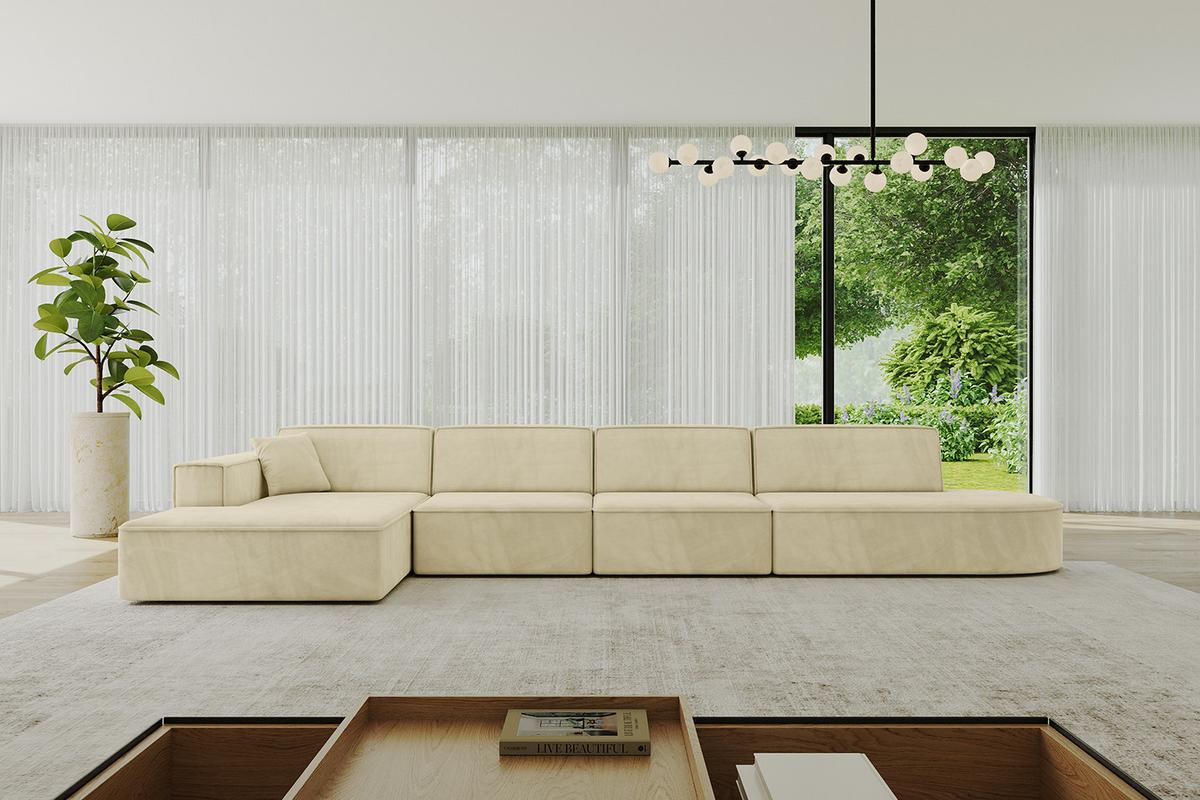 ECKSOFA Ottomane Links IREA-L3-v4 - 412x165x77 cm Beige - Taupe/Creme, Holzwerkstoff/Textil (412/165cm) - ALTDECOR