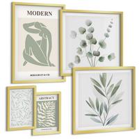 BILDER SET 5er Set - 50x50 cm & 20x30 cm & 40x60 cm Goldrahmen - Matisse entwirft Boho-Pflanzen - Goldfarben, Kunststoff (40/60cm) - TULUP