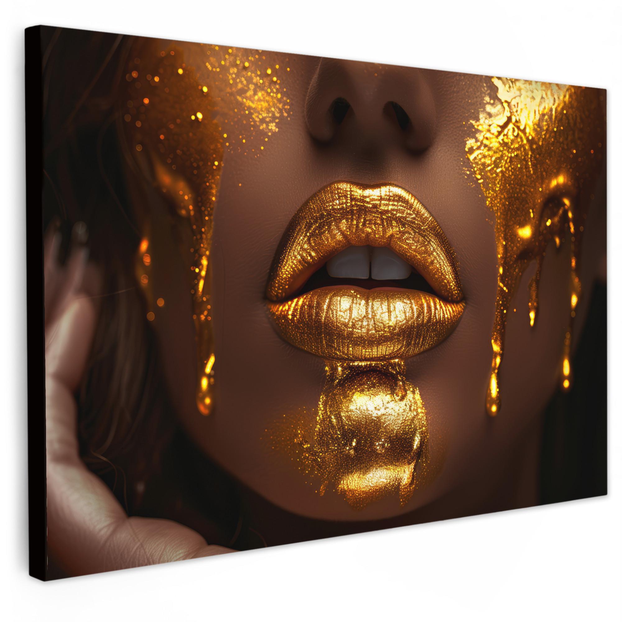 LEINWANDBILD Frau - Gold - Luxus - Porträt Groß 140x90 cm - Goldfarben, Textil (140/90cm) - MuchoWow