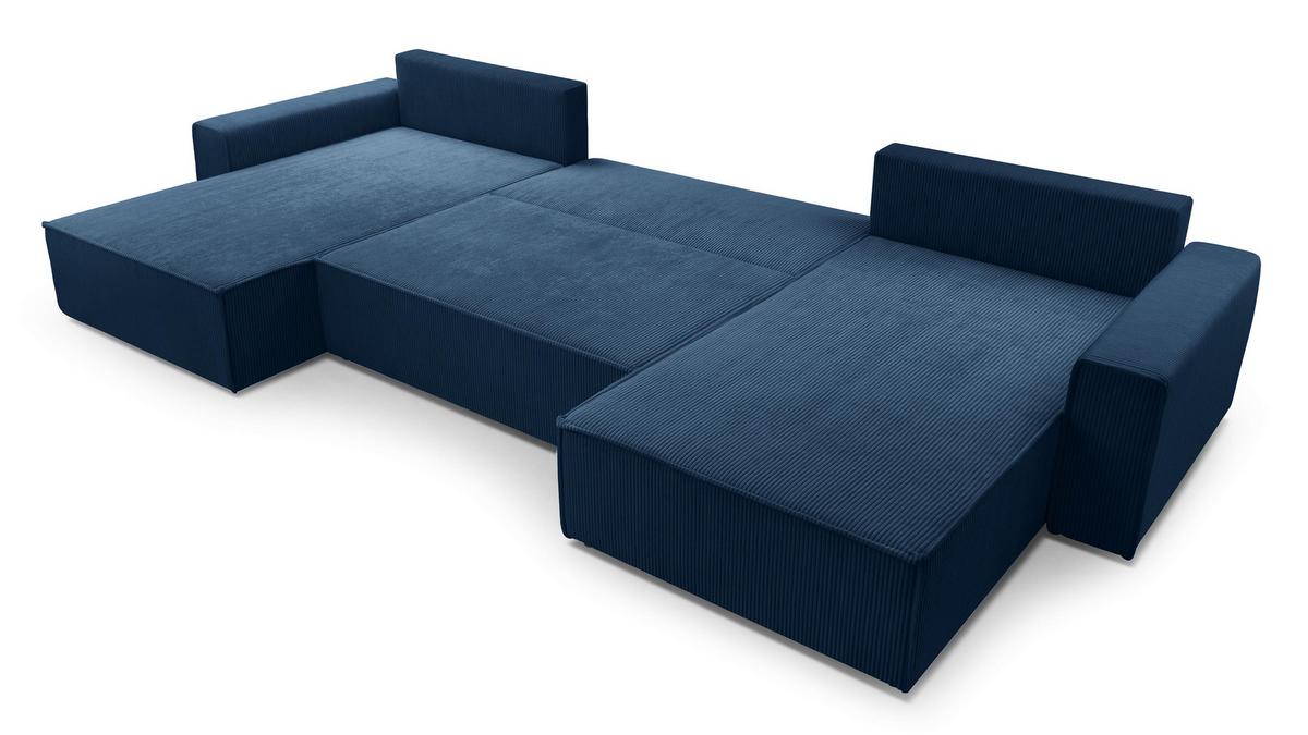 WOHNLANDSCHAFT Cedria Blau 389/145/85 cm mit Schlaffunktion - Schwarz/Dunkelblau, Kunststoff/Textil (389/85/145cm) - AX Living