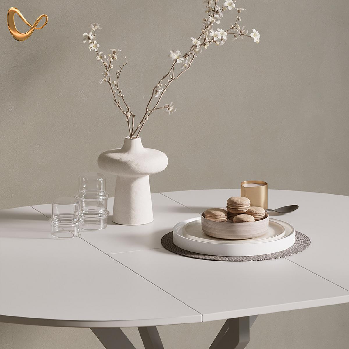 ESSTISCH Firenze Weiß/Grau 120 x 120 cm ausziehbar - Weiß/Grau, Holzwerkstoff (120/120/76.5cm) - Livinity®