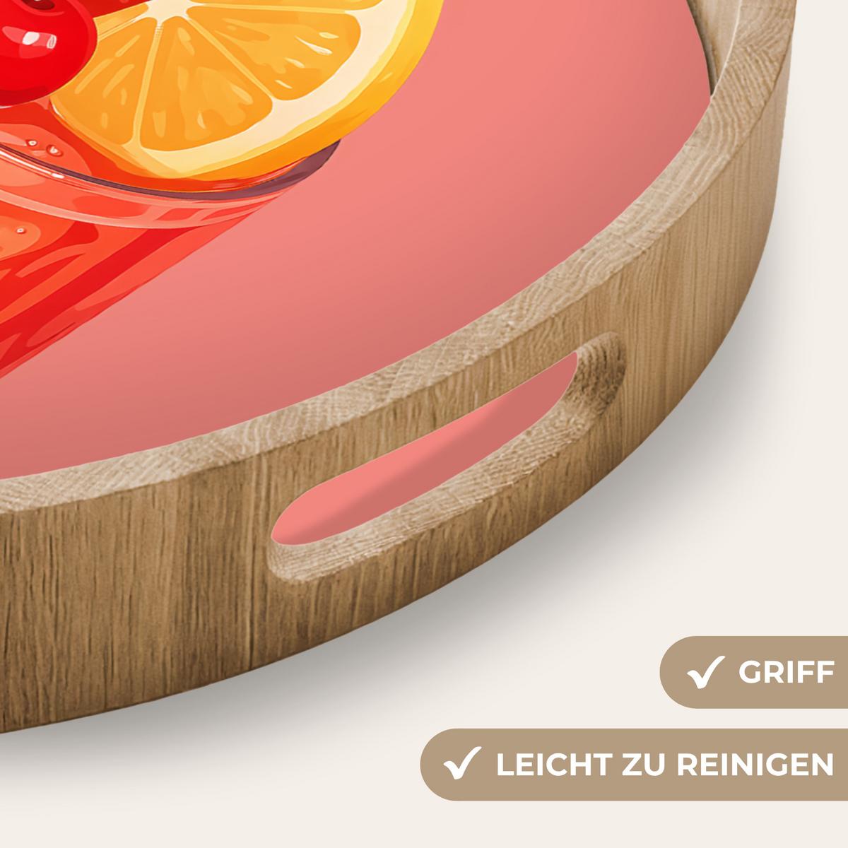 TABLETT Glas - Eiswürfel - Zitrone - Kirsche 50x50 cm - Rosa, Holz (50/5/5cm) - OnlyWow
