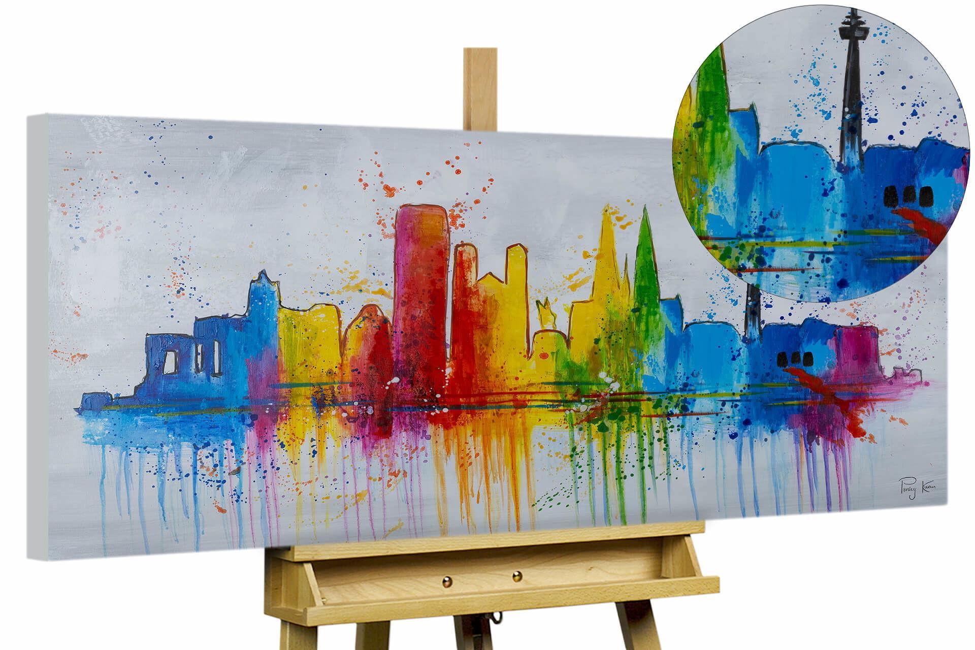 ACRYLBILD HANDGEMALT 120/60 cm - Blau/Gelb, Holz/Textil (120/60cm) - KUNSTLOFT