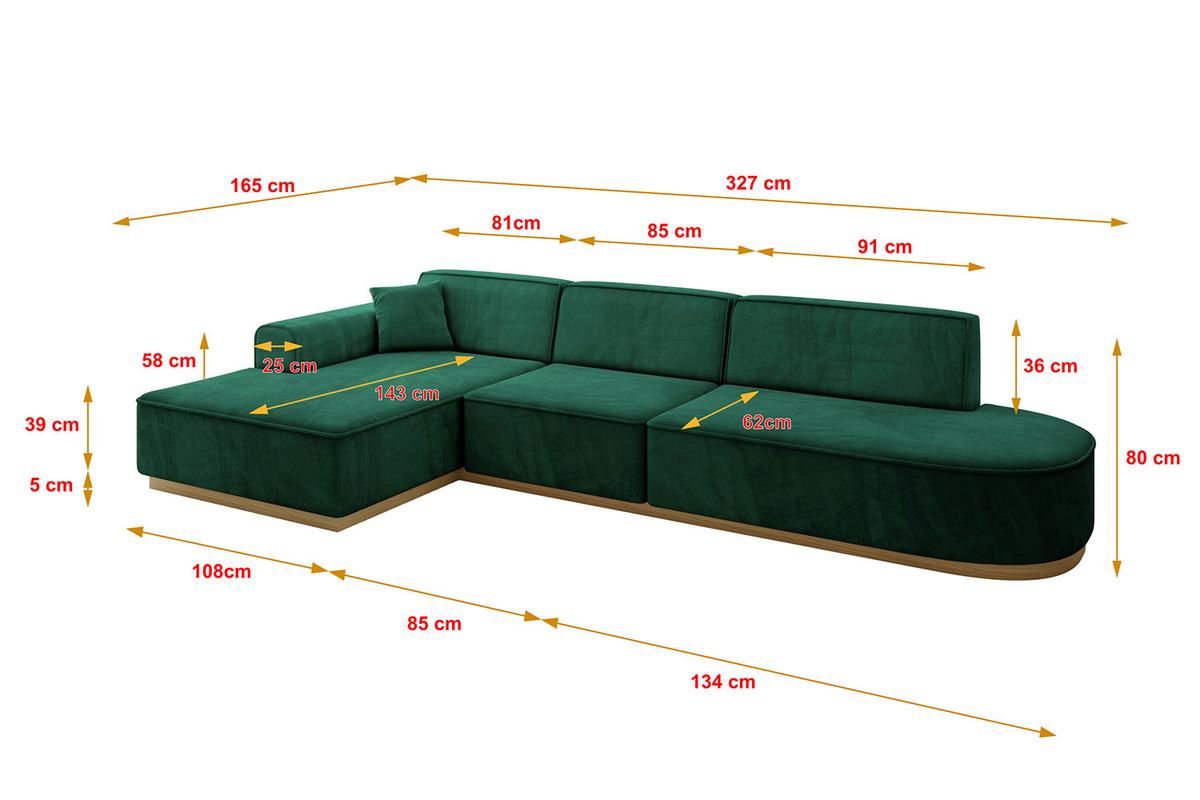 ECKSOFA Ottomane Links IREA-L2-v2 - 327x165x80 cm Grün - Dunkelgrün, Holzwerkstoff/Textil (327/165cm) - ALTDECOR