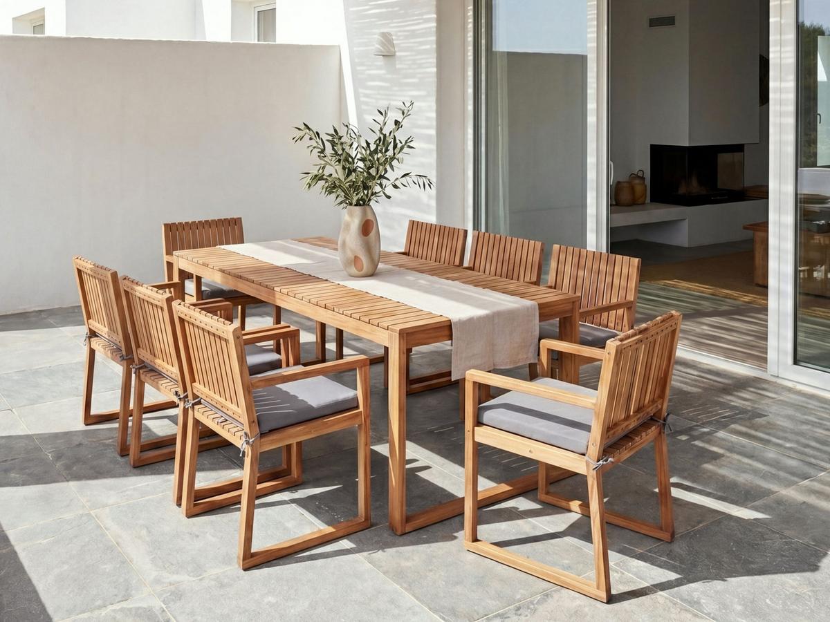 GARTENMÖBEL-SET 8-Sitzer Hellgrau zertifiziertes Akazienholz Sassari Premium - Hellbraun, Holz - Beliani