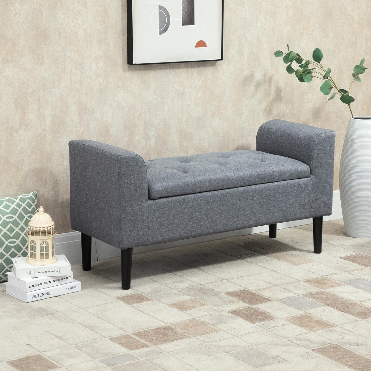 SITZBANK Polyester Gummiholz Hellgrau Schwarz - Hellgrau, Kunststoff (44/58/116cm) - HOMCOM
