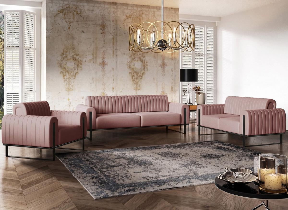 SOFA Parissa 164 cm - Pink/Schwarz, Textil/Metall (164/79/92cm) - Selsey