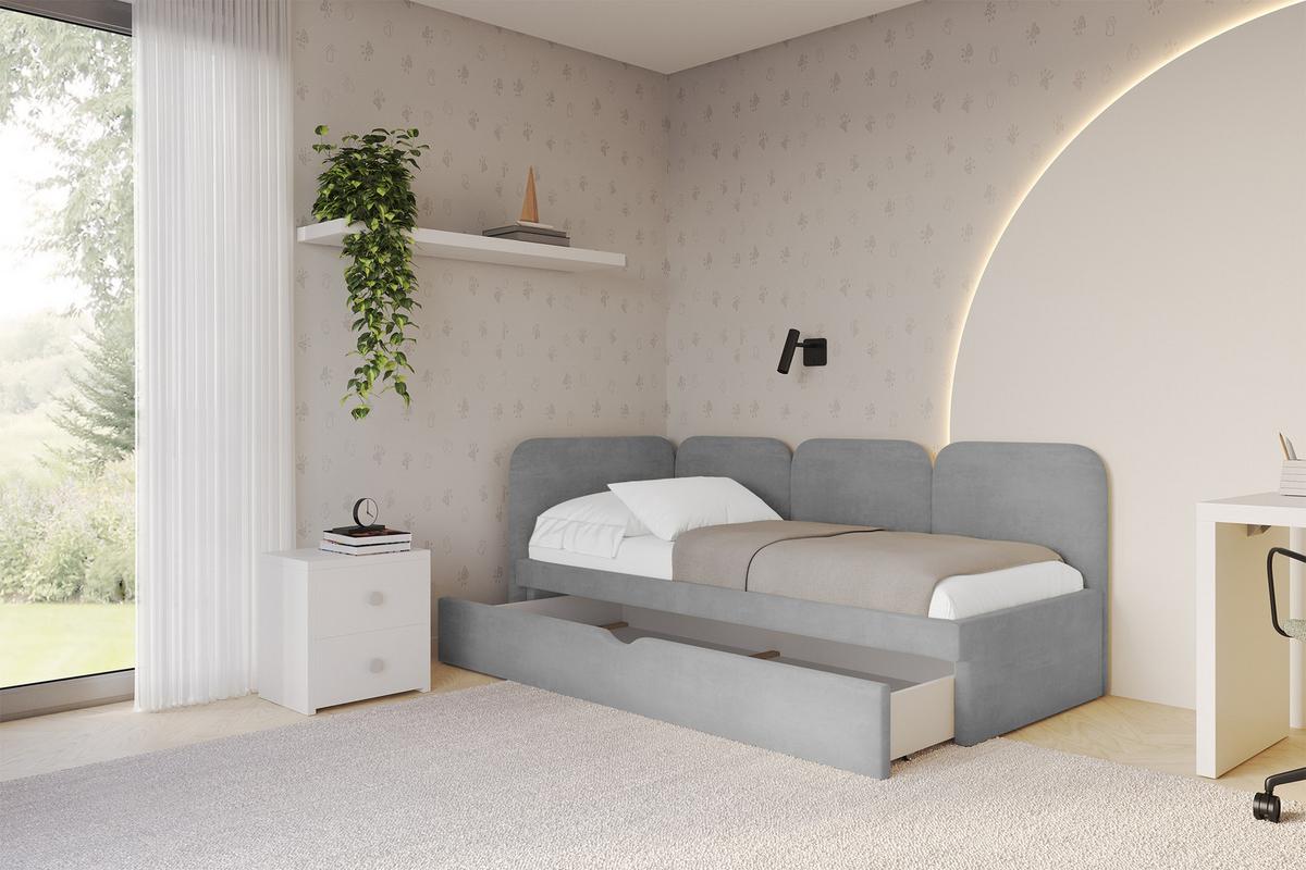 EINZELLBETT Jugendbett mit Bettkasten, Rechts - ALVY 100x200 Grau - Silberfarben, Holzwerkstoff/Textil (100/200cm) - ALTDECOR