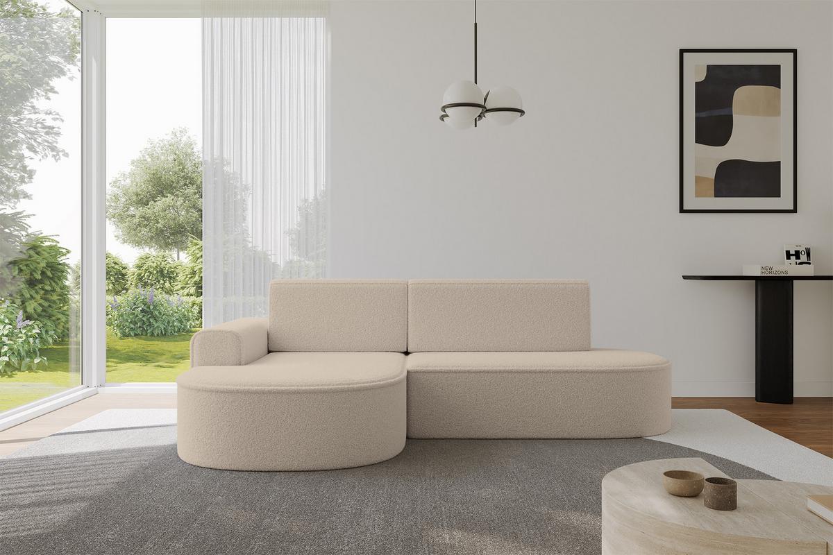 ECKSOFA mit Schlaffunktion und Bettkasten Ottomane Links MARI-L1-S - 283x167x73 cm Dunkelbeige Bouclé - Hellbraun/Schwarz, Holzwerkstoff/Kunststoff (283/167cm) - ALTDECOR