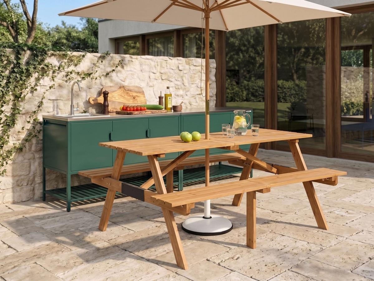 PICKNICKTISCH mit Bänken Tannenholz Hellbraun Roscigno - Hellbraun, Holz - Beliani