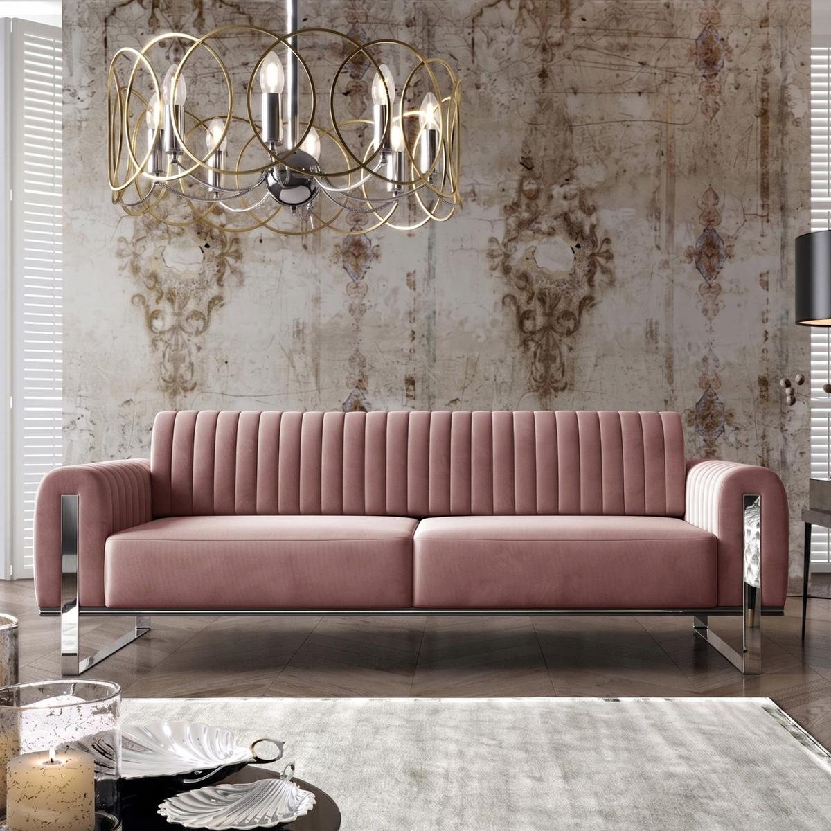 SOFA Parissa 228 cm - Pink/Silberfarben, Textil/Metall (228/79/92cm) - Selsey