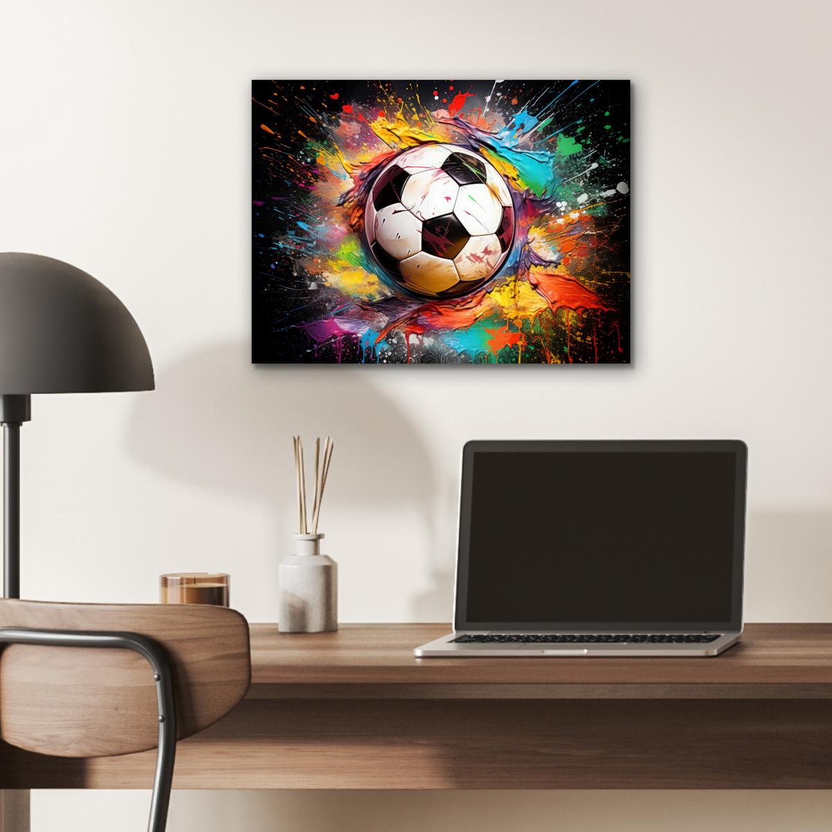 METALLBILD Fußball - Farbe - Farben - Schwarz - Weiß 40x30 cm - Weiß, Metall (40/30cm) - MuchoWow